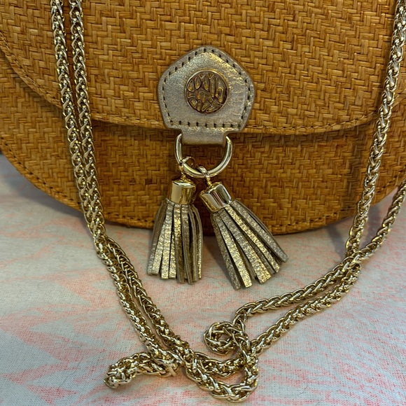 Lilly Pulitzer Sirena Crossbody Bag Raffia Gold Tassel - Picture 2 of 11
